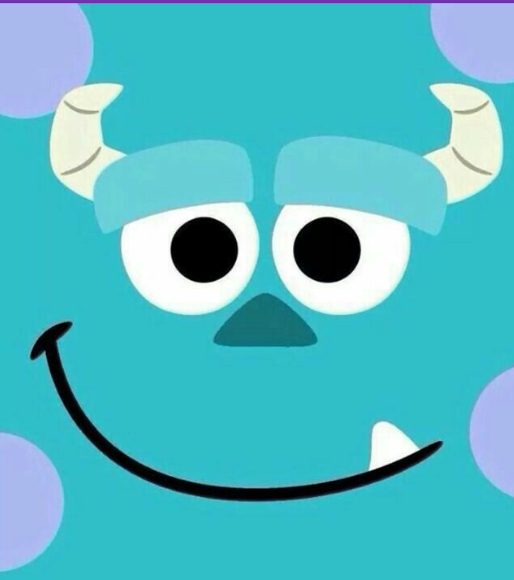 Imagen colorida de color azul con puntos purpuras, retratando la cara de nuestro  buen amigo Sullivan de monster inc.